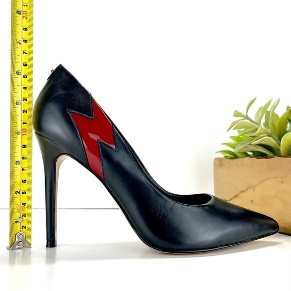 Cosmoparis Stiletto Heel Pump Sz 8 Black & Red Leather Closed Pointed Toe Padded - Picture 8 of 16